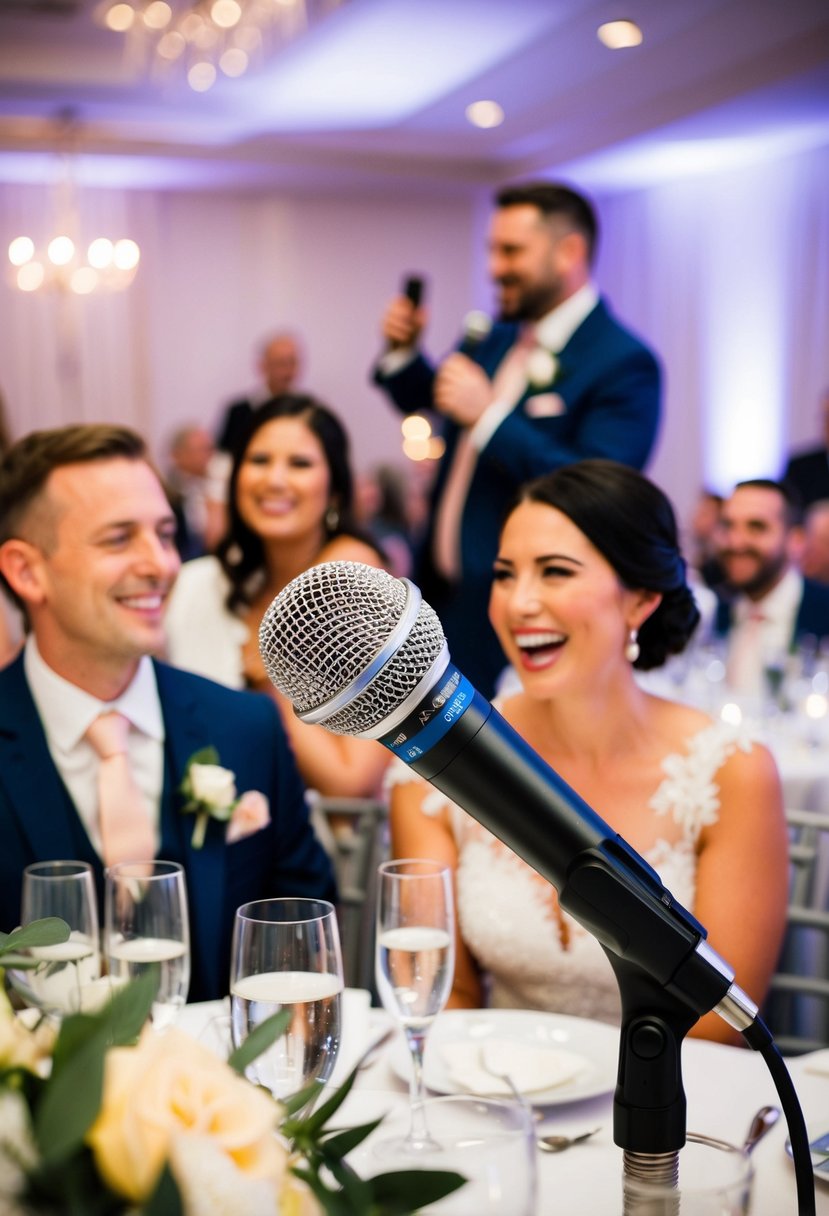 A microphone placed near a bustling wedding reception, capturing the clinking of glasses and laughter of guests