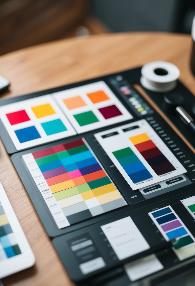 A table with various editing tools and color swatches