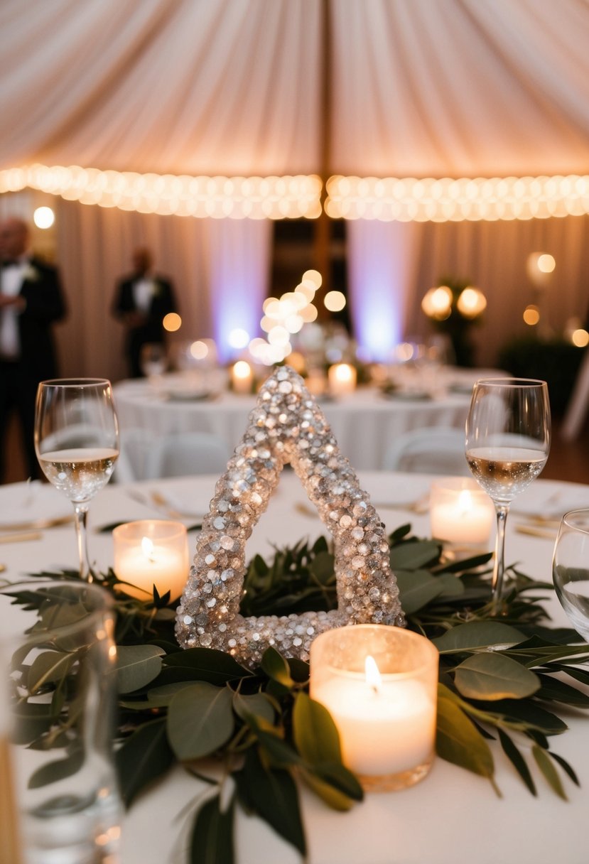 A boho wedding reception with sparkling geodes as unique centerpiece features