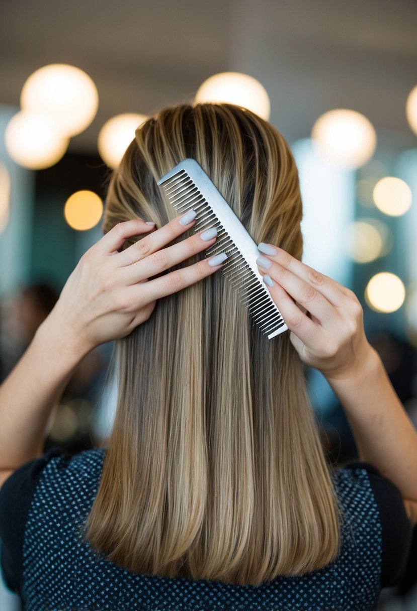 Hair being teased with a comb, creating extra volume