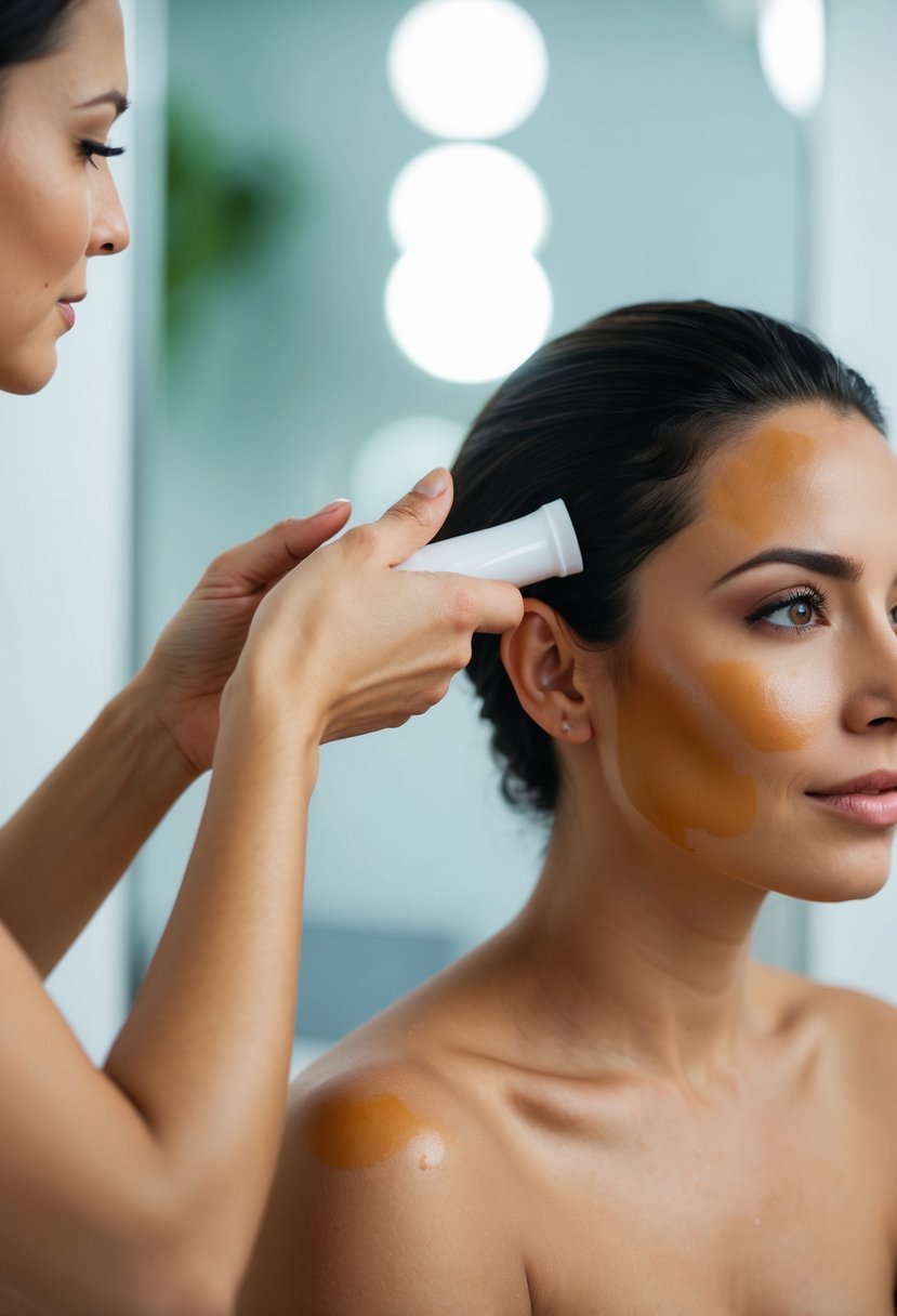 A person applies self-tan after removing body hair