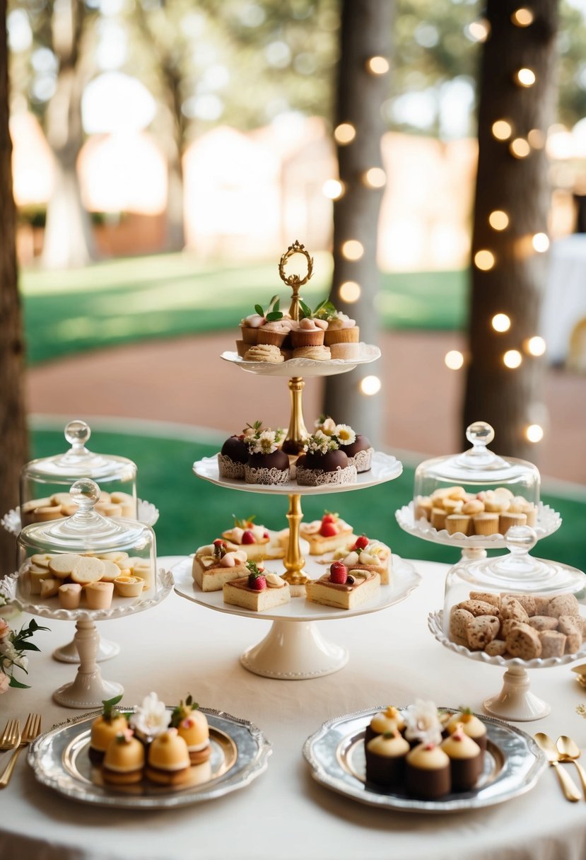 A charming wedding sweet table with vintage treats and delicate decorations