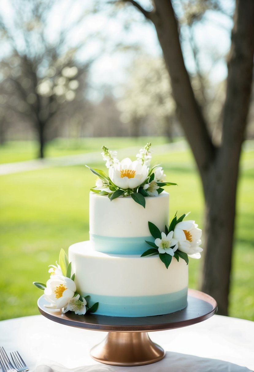 A two-tier cake with fresh spring blooms