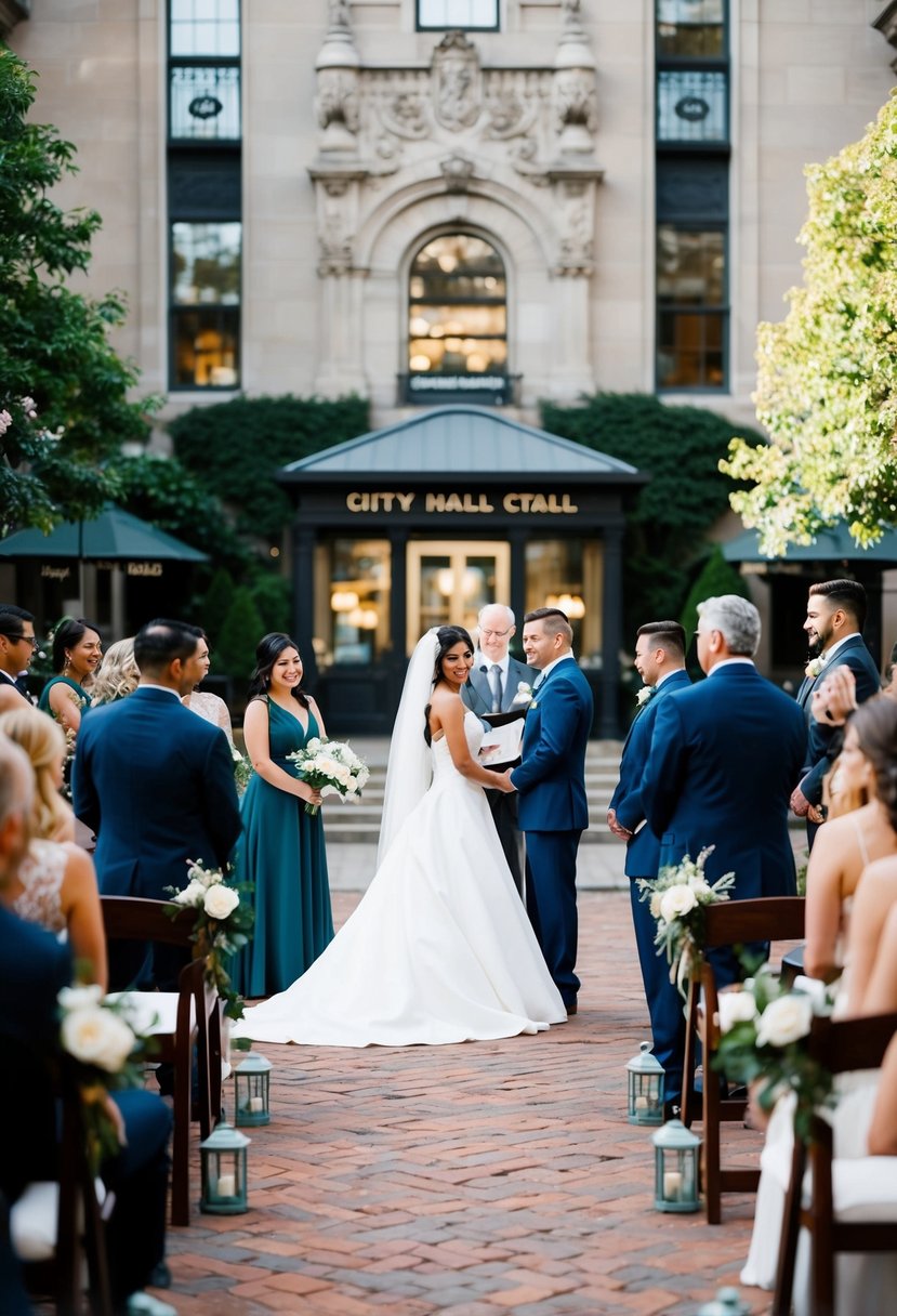 A charming city hall courtyard wedding ceremony