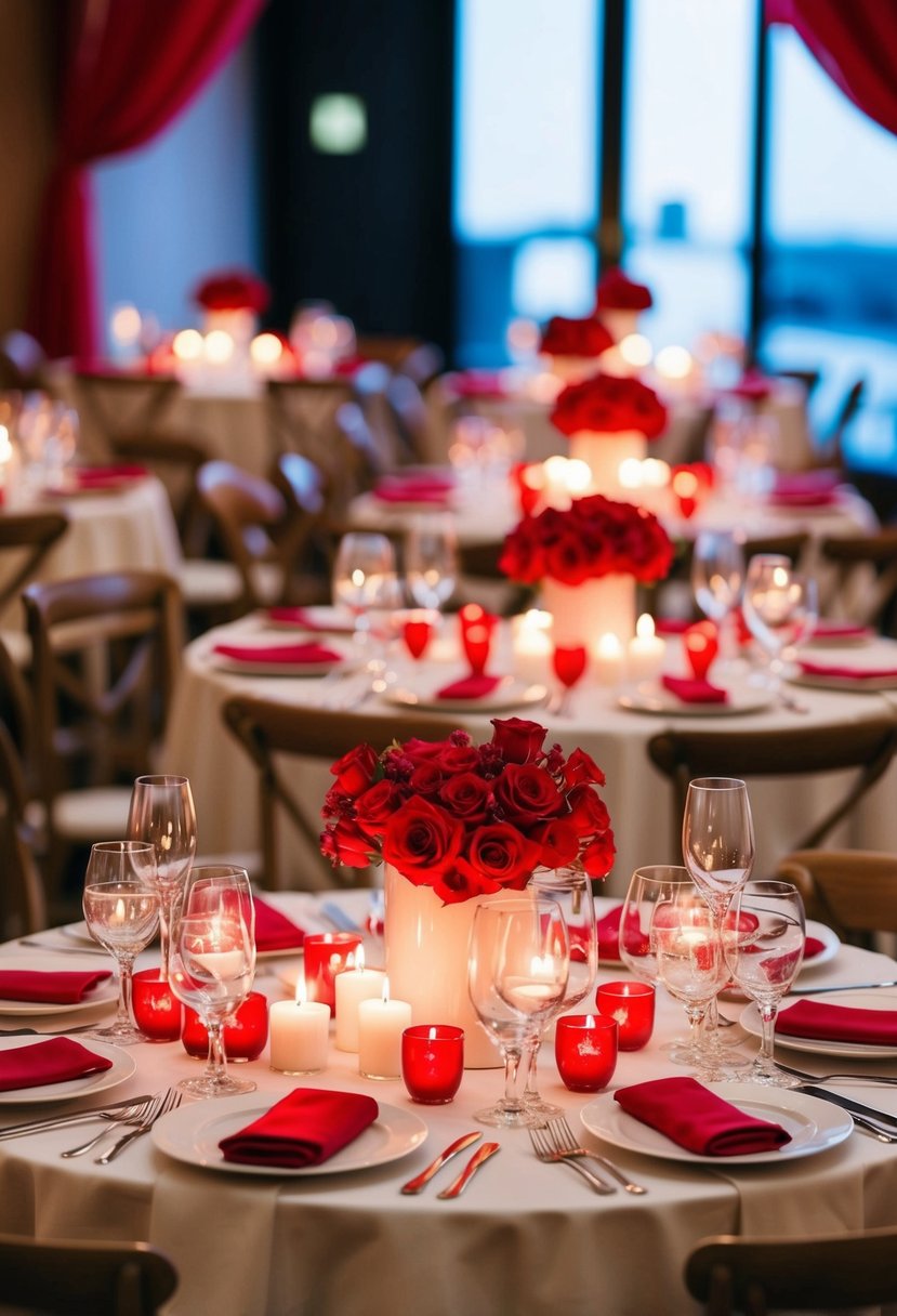 Candlelit tables at a romantic Valentine's Day wedding