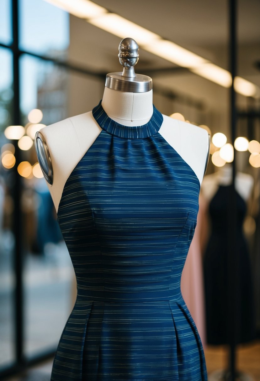 A modern halter neck dress displayed on a mannequin