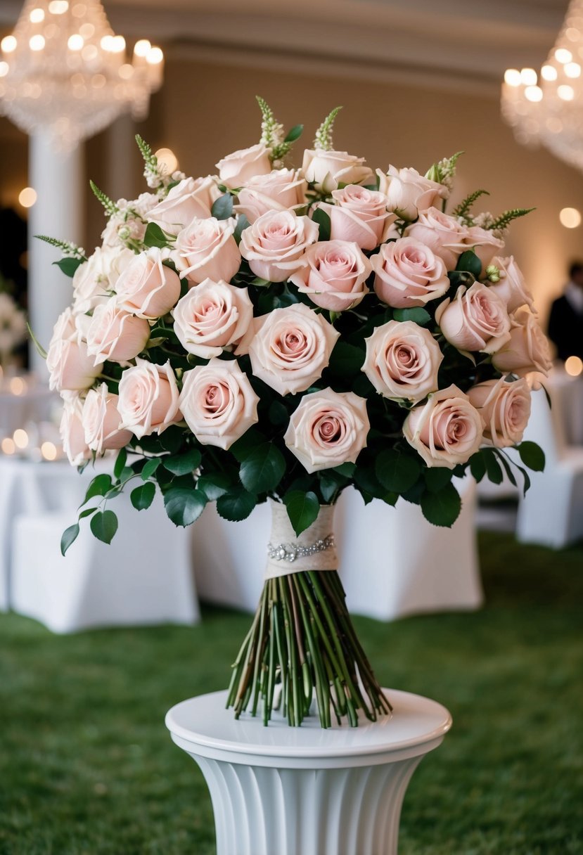 A lavish bouquet of garden roses displayed as a luxurious wedding decoration