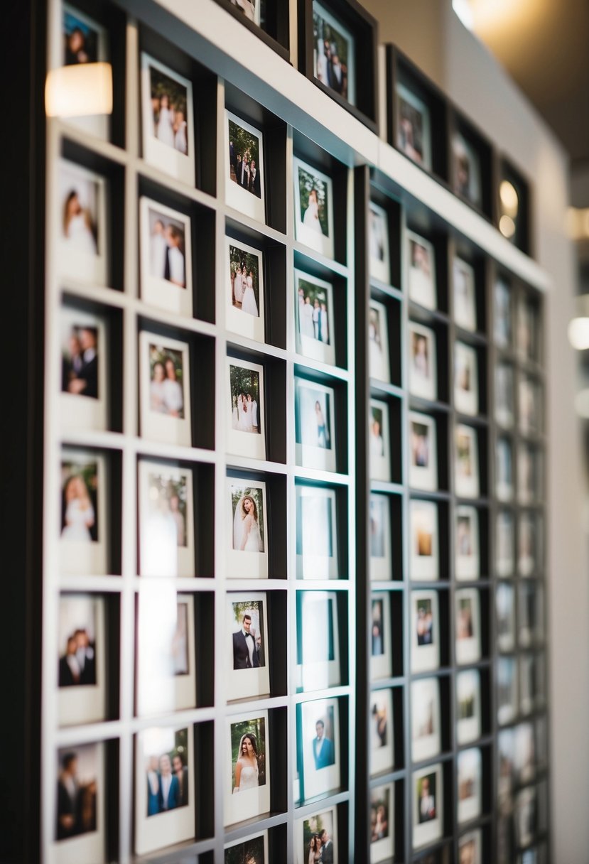 A grid-style photo display frame with various wedding photos arranged in a symmetrical pattern