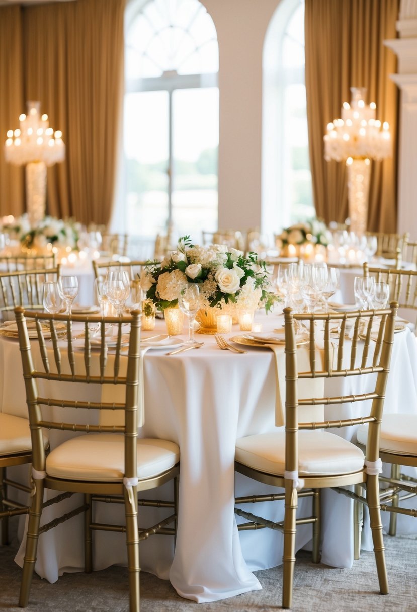 Opulent gold and white seating with elegant wedding decor