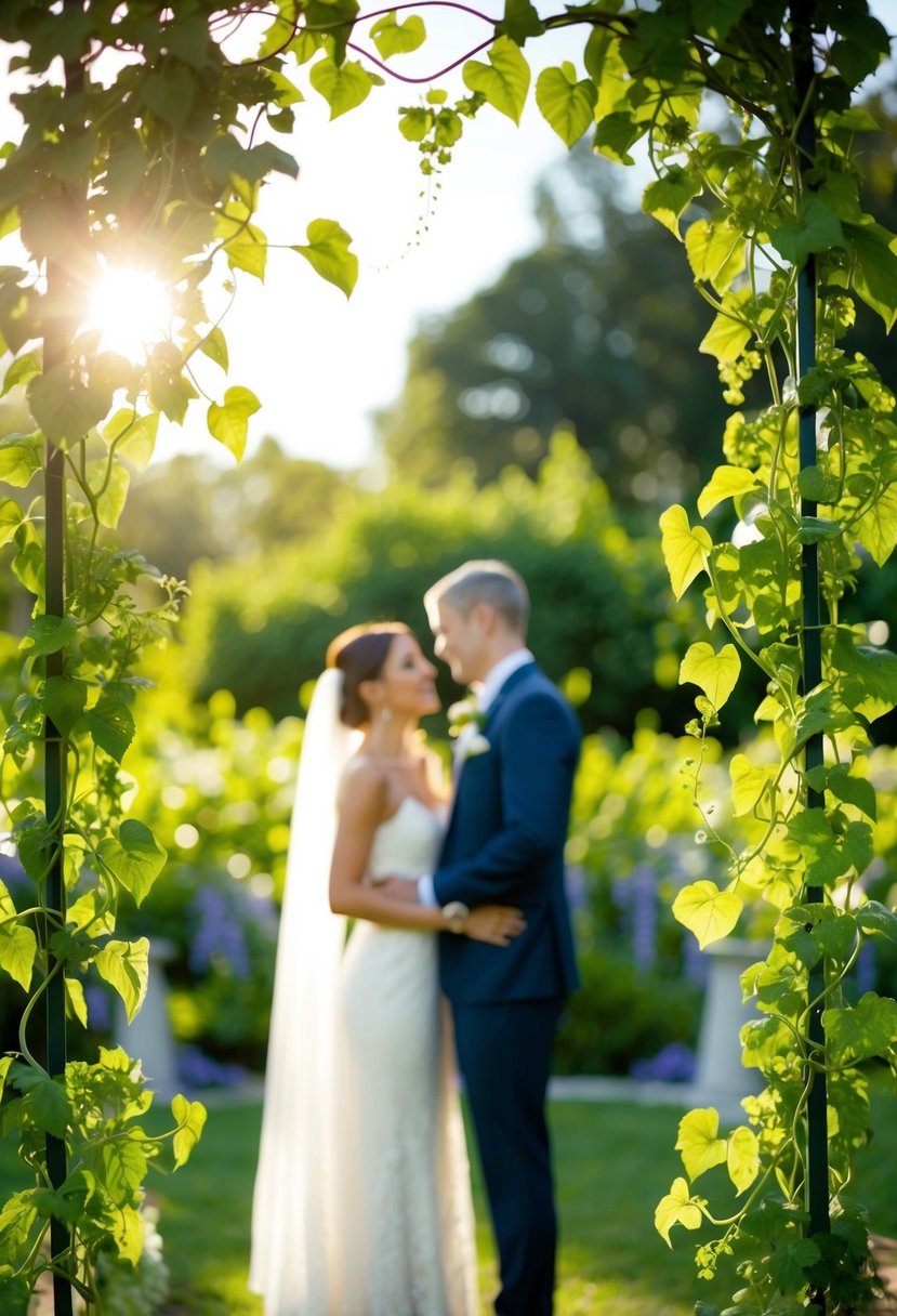 A sunlit garden with two intertwining vines, symbolizing the exchange of heartfelt vows