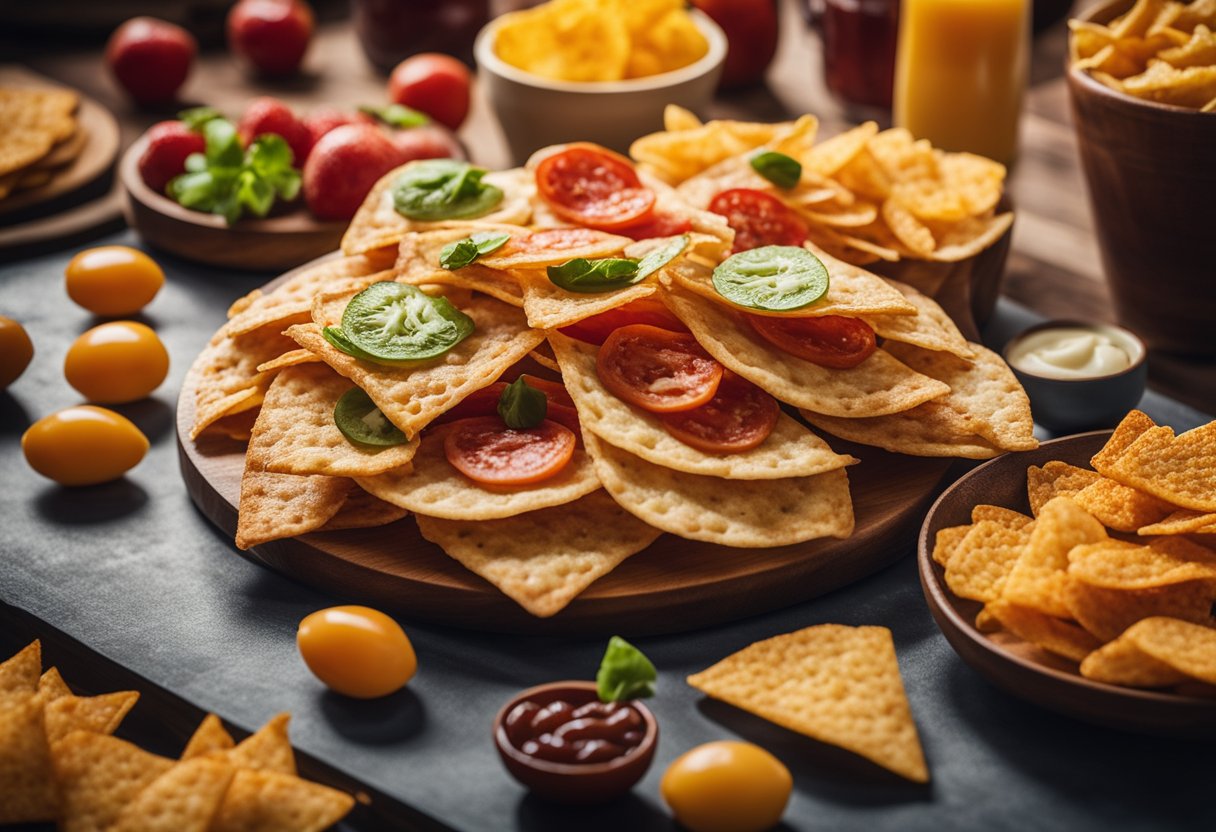 A colorful circus tent with a variety of keto-friendly snack options, including pepperoni crisps, displayed on a table