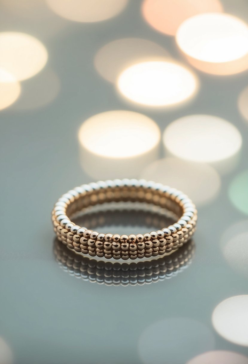 A delicate handcrafted beaded ring gleaming in soft light