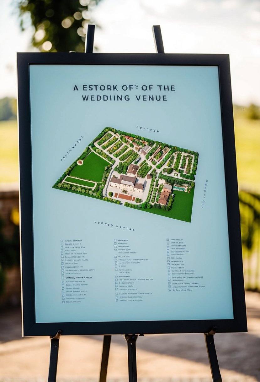 A detailed map of the wedding venue with labeled areas and landmarks