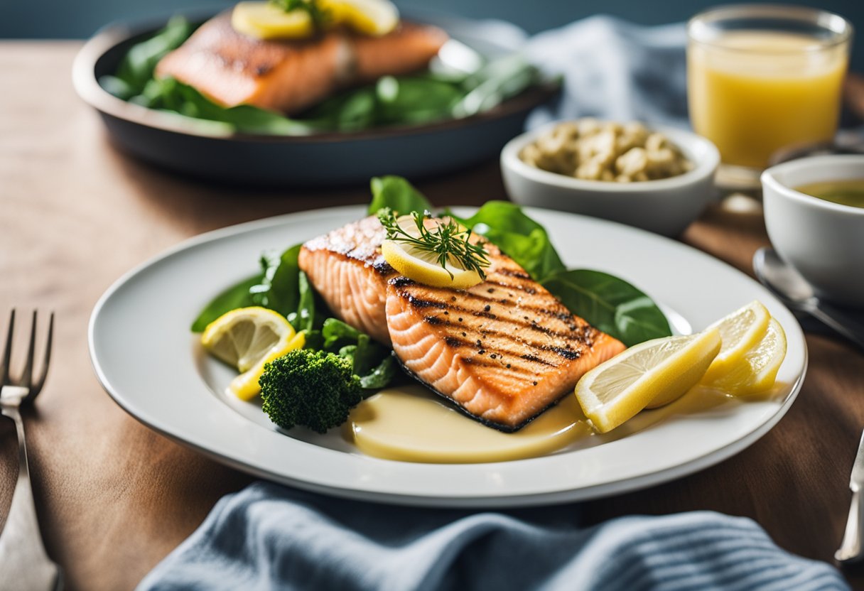 A plate of grilled salmon with lemon butter, surrounded by keto-friendly spa resort meal options