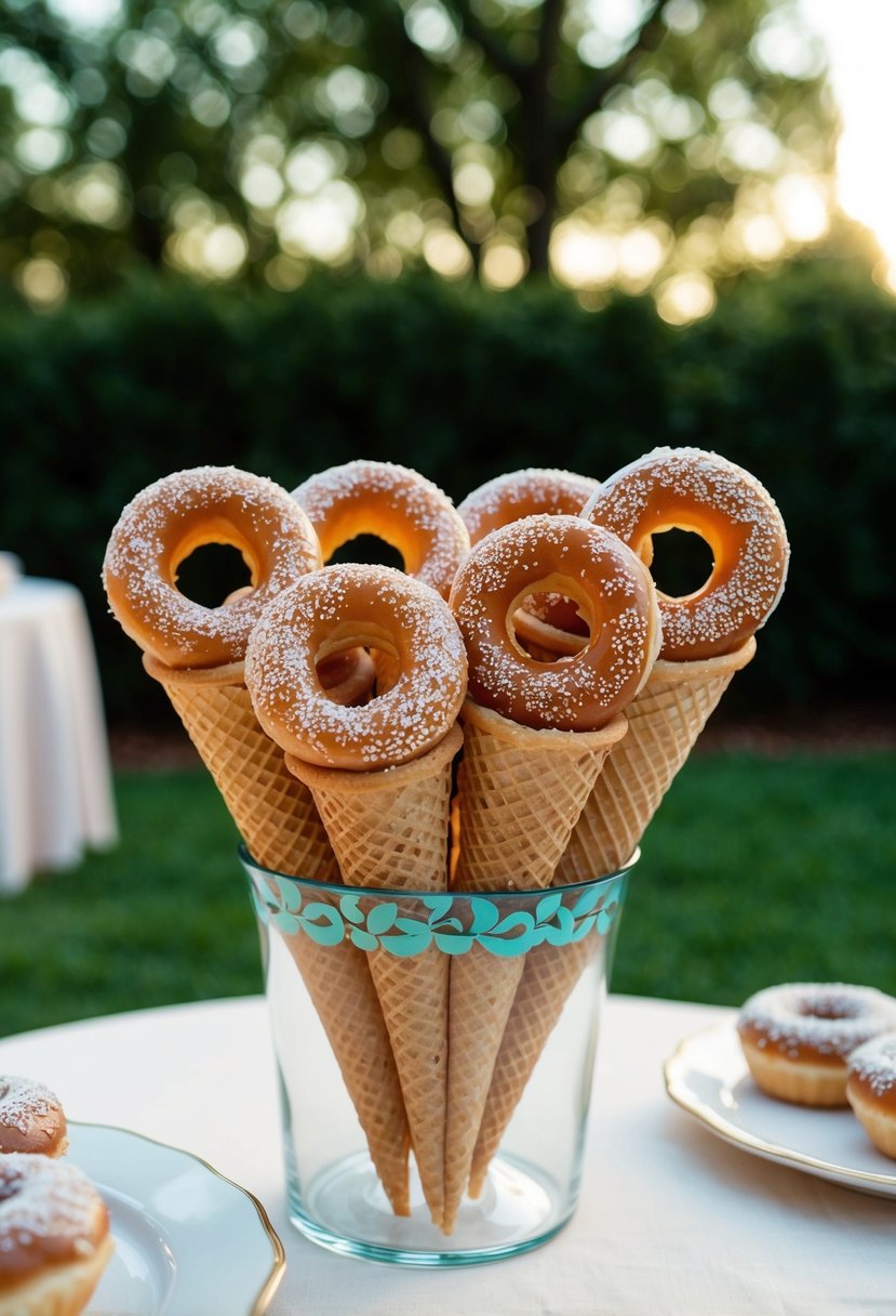 A backyard wedding with donut hole cones as the featured food idea