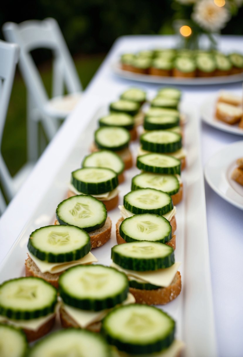 A table spread with cucumber party sandwiches at a backyard wedding