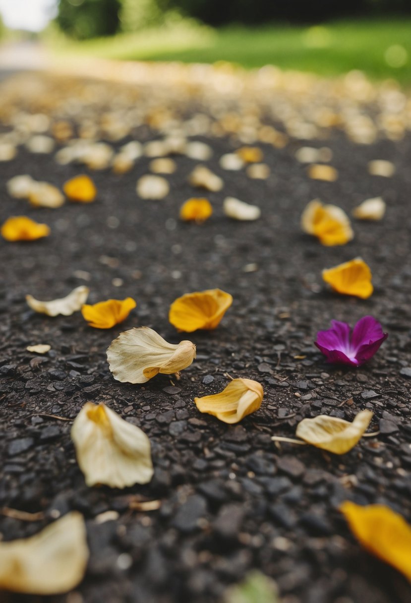 Dried flower petals scattered on the ground, ready for an eco-friendly wedding send-off