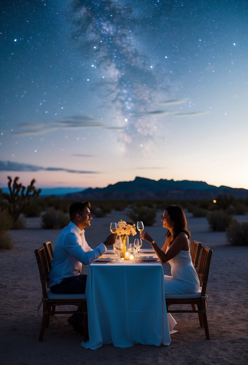 A couple enjoys a private dinner under the starry desert sky at Amangiri resort in Utah