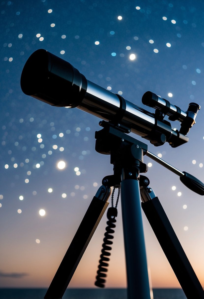 A telescope pointed at the night sky, with stars twinkling and a serene atmosphere for stargazing on a 51st wedding anniversary