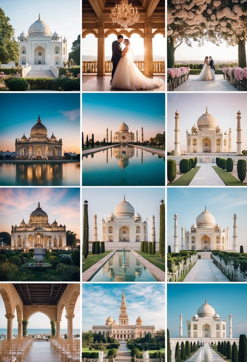 A collage of travel destinations, wedding venues, and romantic landmarks