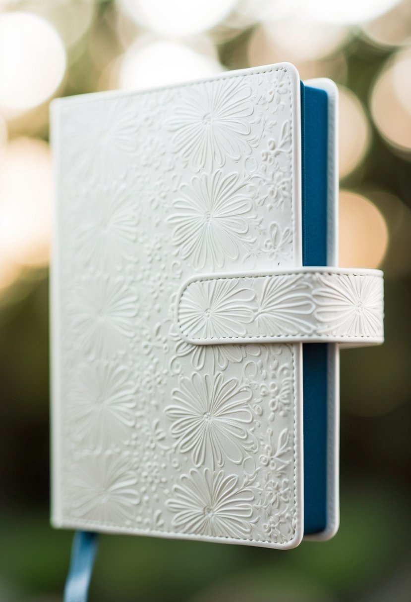 A simple white cover with a delicate embossed pattern