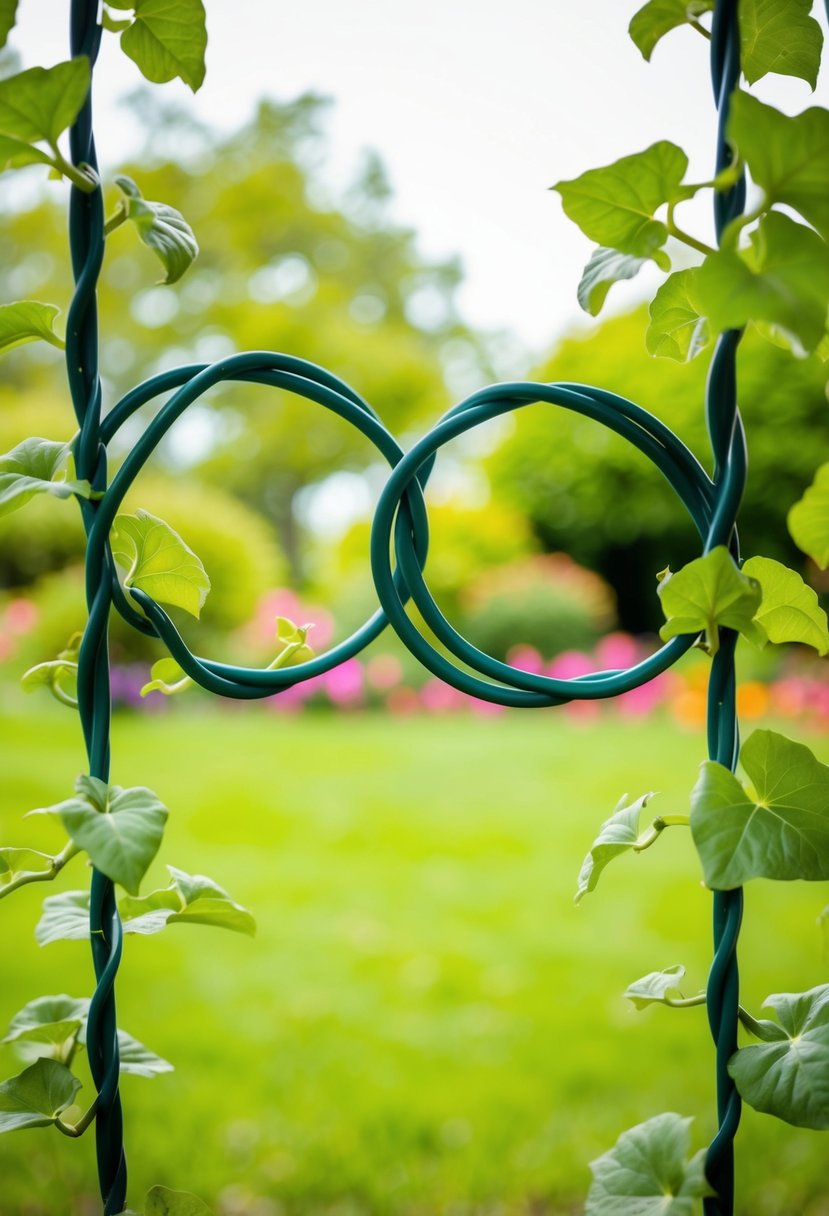 A serene garden setting with two intertwined vines symbolizing unity and love