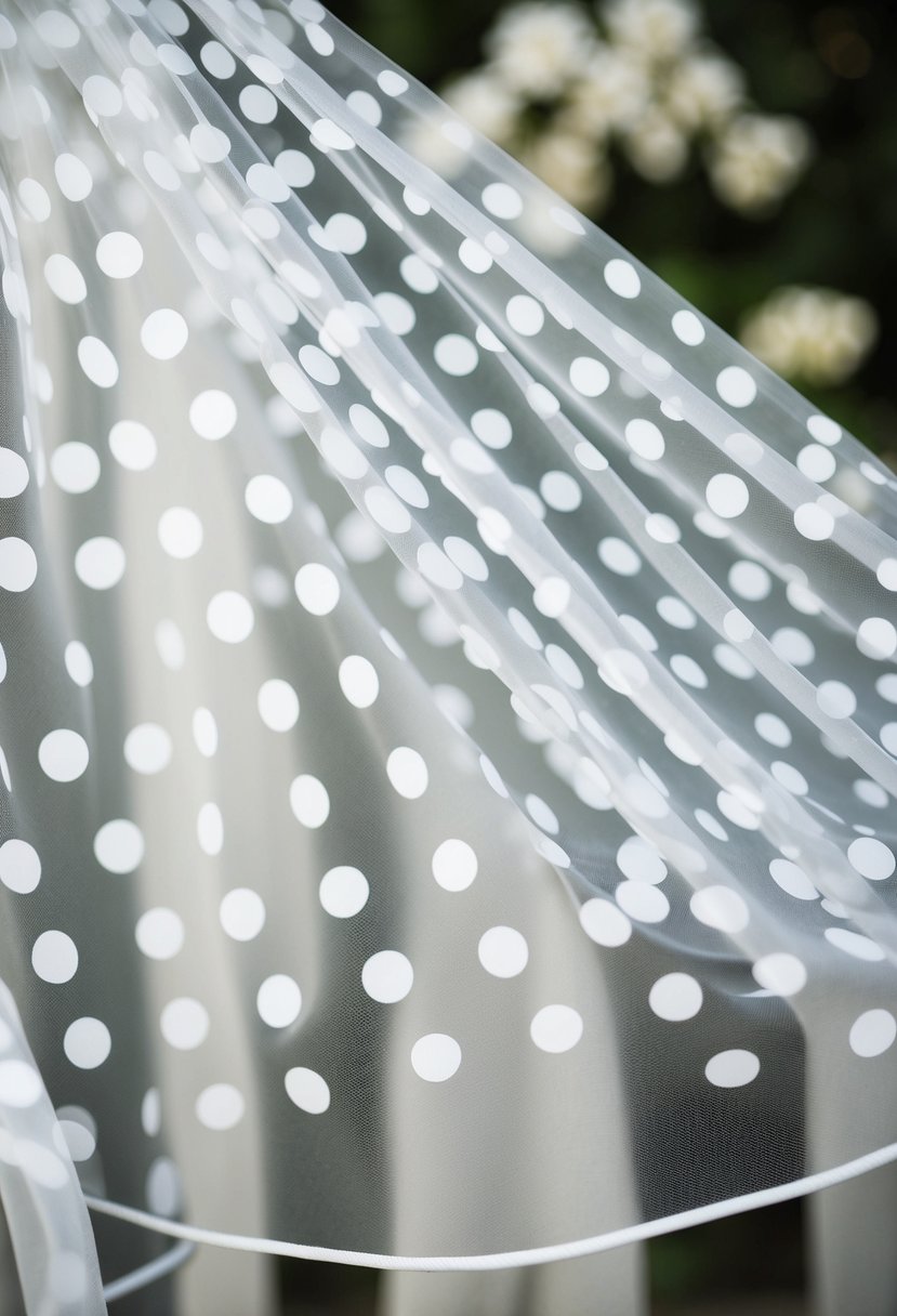 White polka dots on a sheer base, elegant and delicate, perfect for a wedding