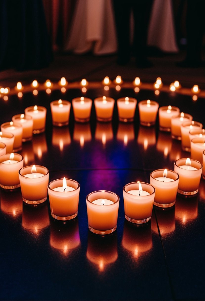 Votives encircle the dance floor, casting a warm glow