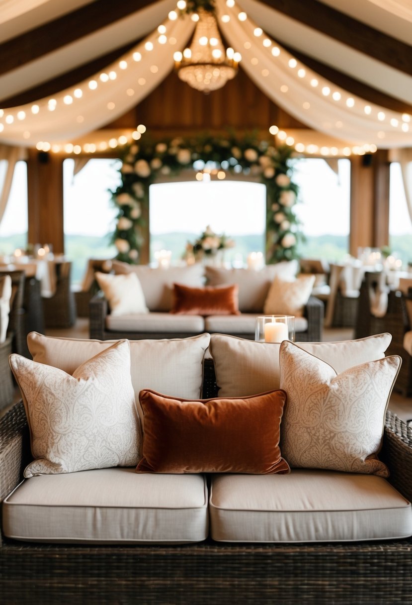 Cozy seating with cushions, soft lighting, and elegant decor for a civil wedding