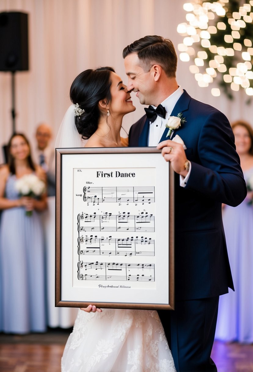 A couple's first dance, personalized sheet music framed as a 39th wedding anniversary gift