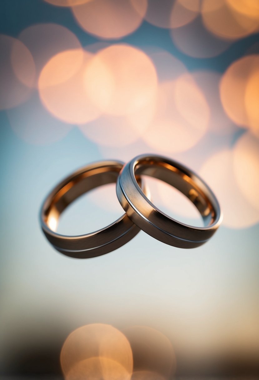 Two wedding rings spinning in mid-air, creating a mesmerizing motion blur effect