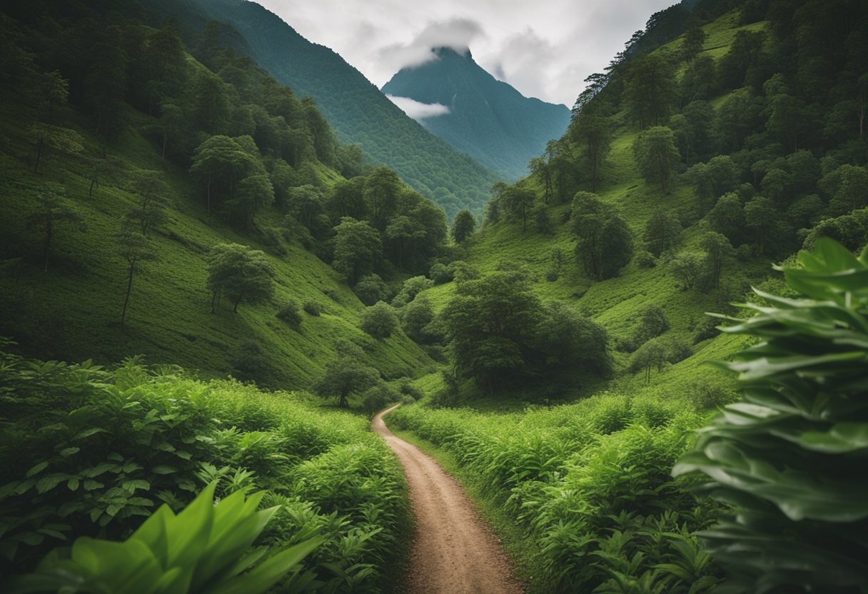 Un sereno sendero forestal serpentea a través de la exuberante vegetación, conduciendo a un majestuoso pico montañoso. El Hotel Atzavara se encuentra enclavado en el valle, rodeado de una naturaleza virgen que espera ser explorada.