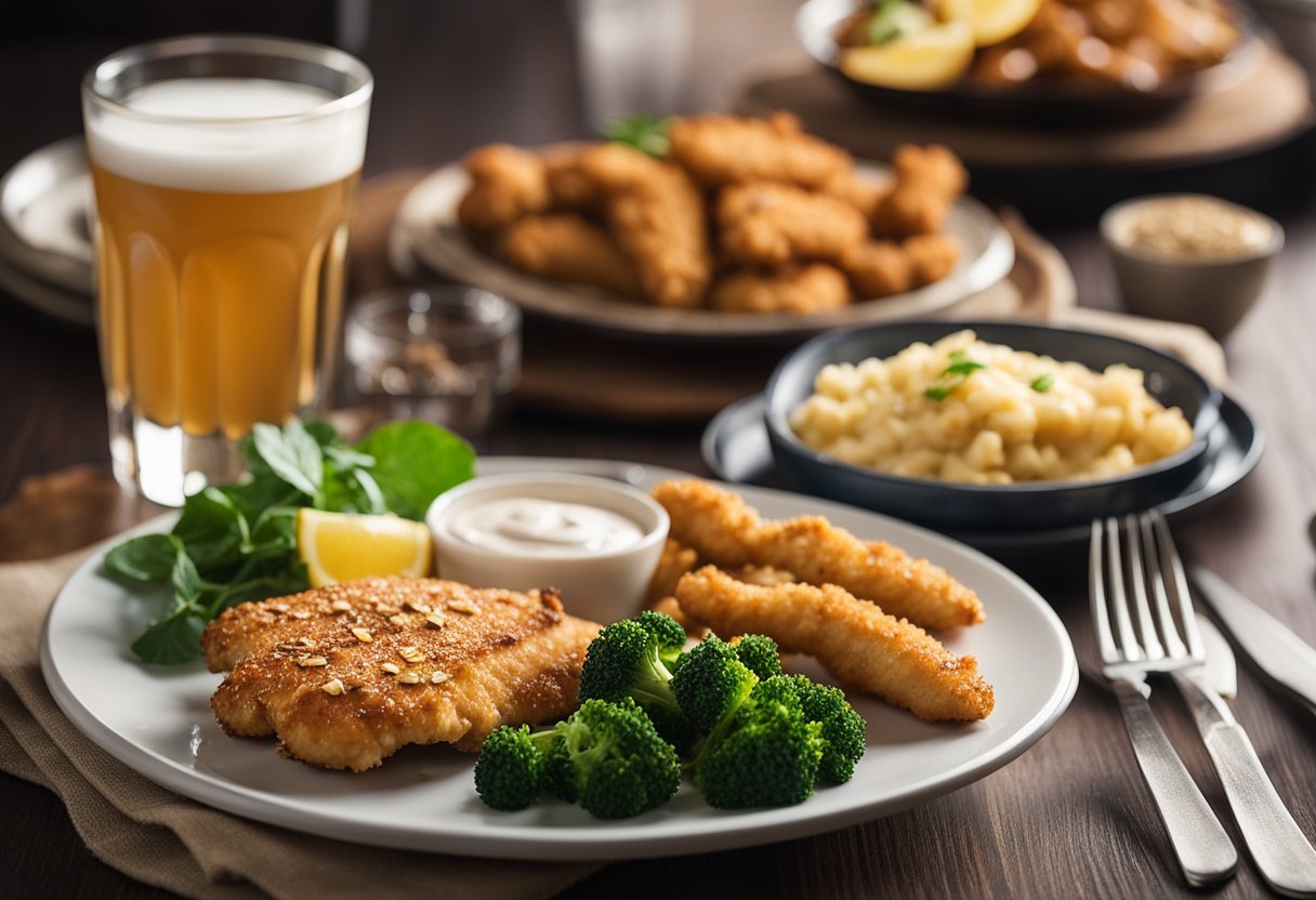 A cozy ski lodge table set with almond-crusted chicken tenders and other keto lunch options