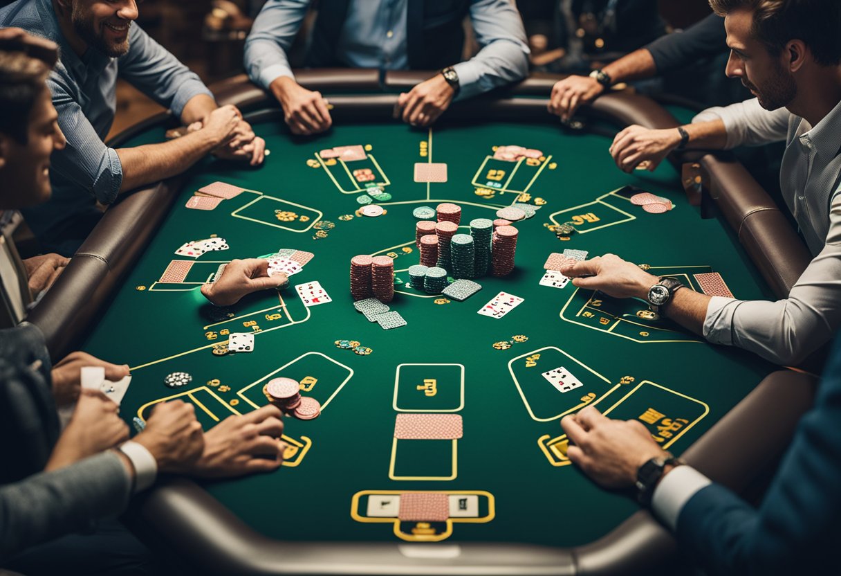 A bustling virtual poker table with players from across the USA, surrounded by engaging graphics and interactive features