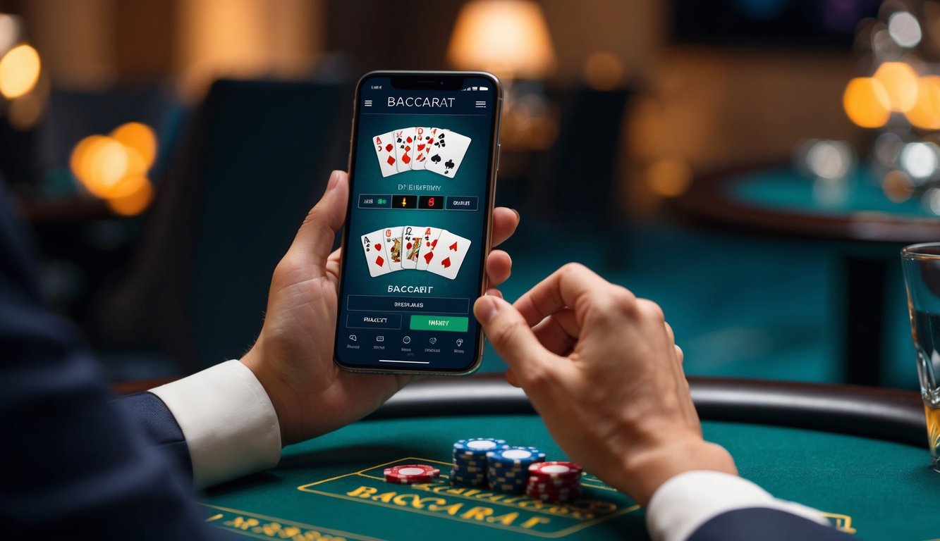 Seseorang yang bermain baccarat online di perangkat seluler dalam suasana santai