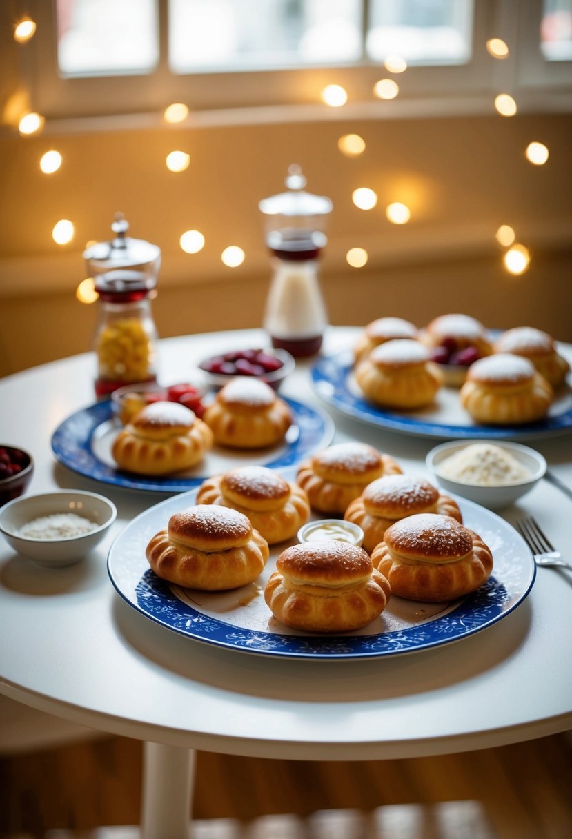 A table set with traditional Czech Kolache pastries and ingredients