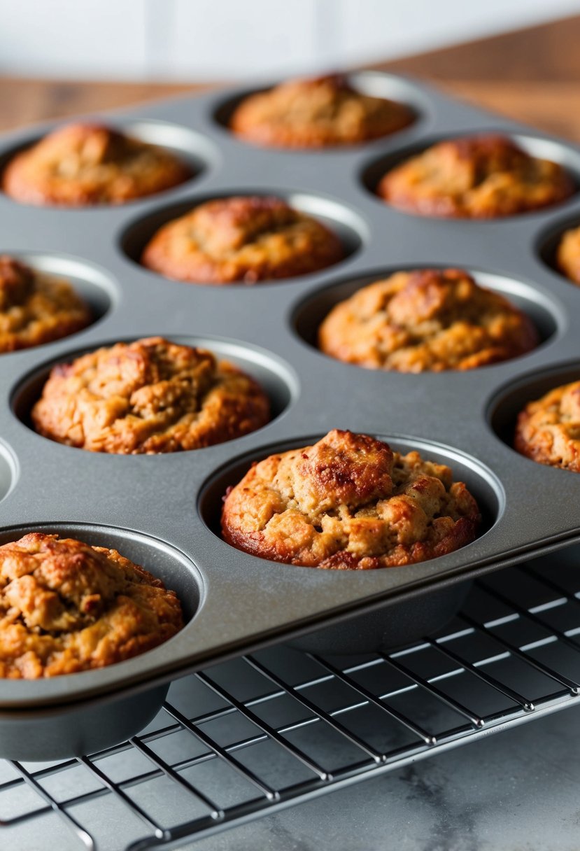 A tray of mini meatloaf muffins cooling on a wire rack