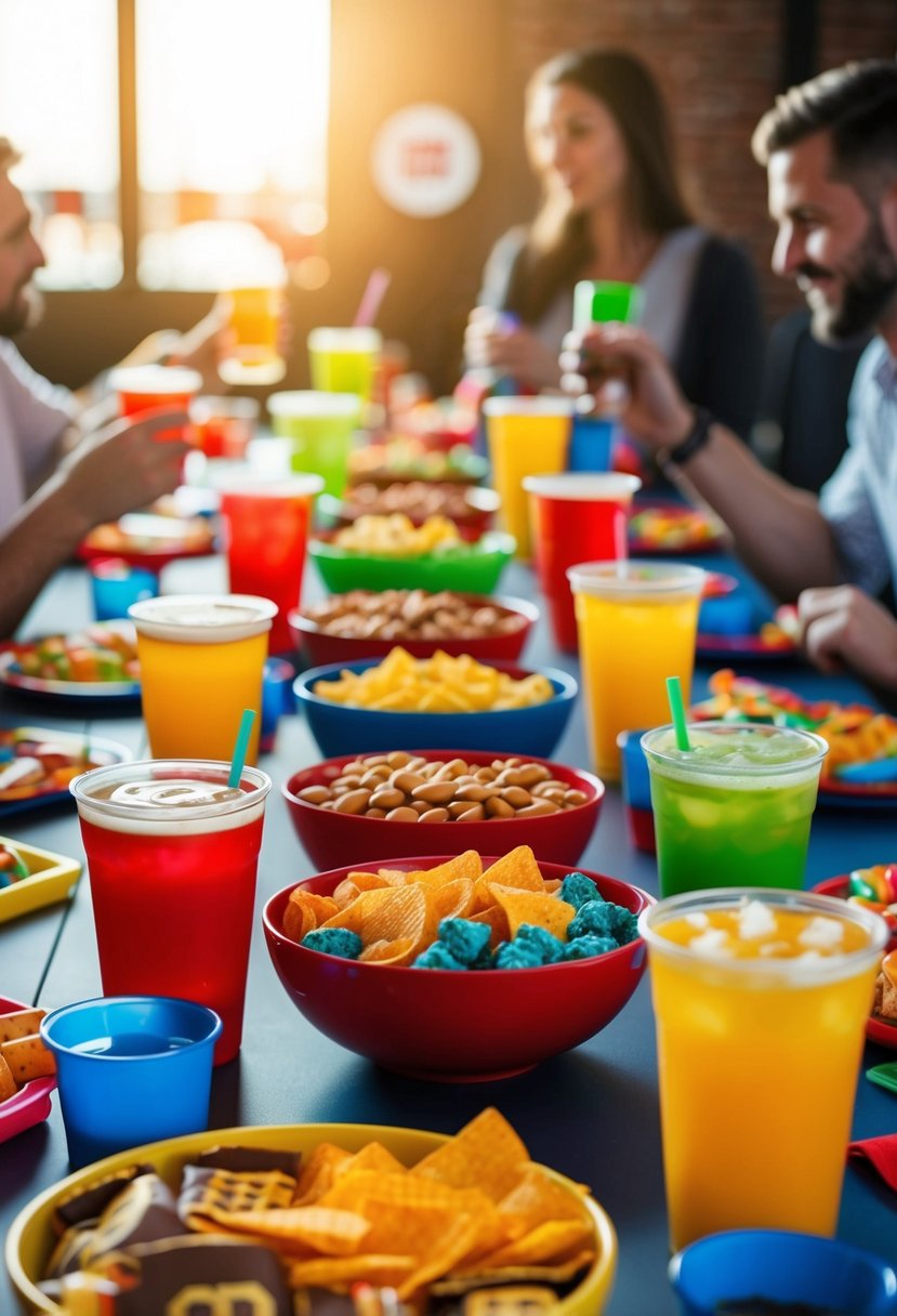 A table filled with colorful snacks and drinks for game day