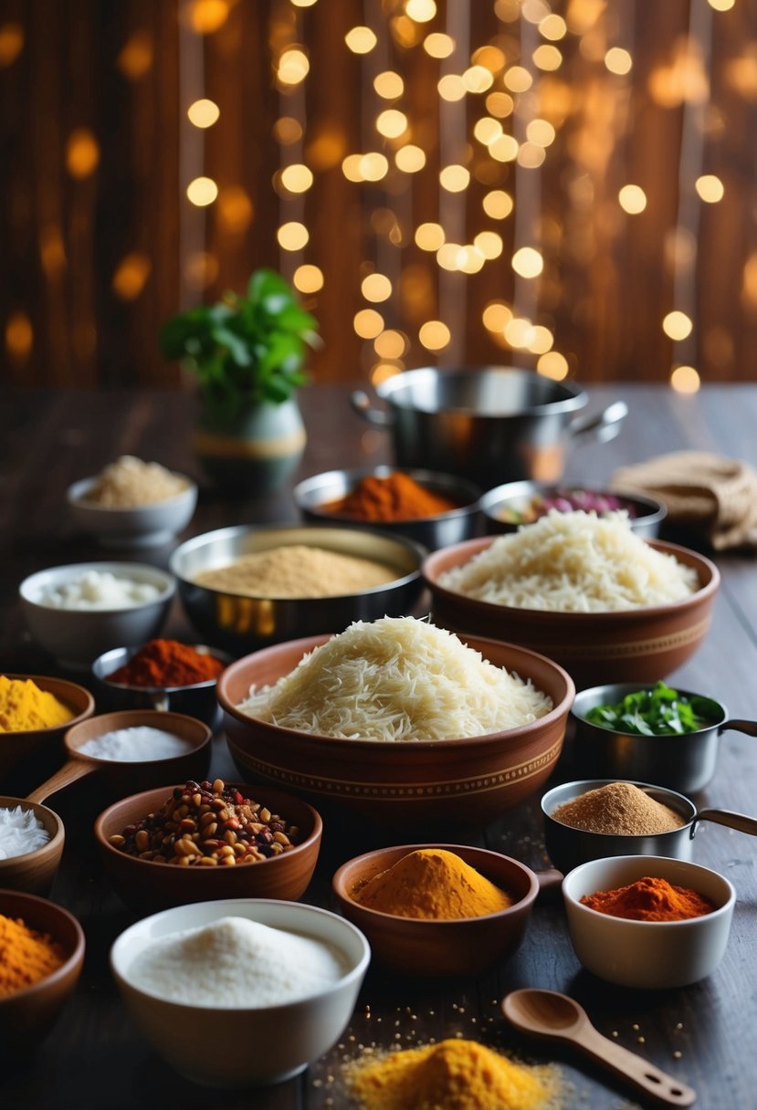 A table set with various ingredients and kitchen tools for making kulcha recipes