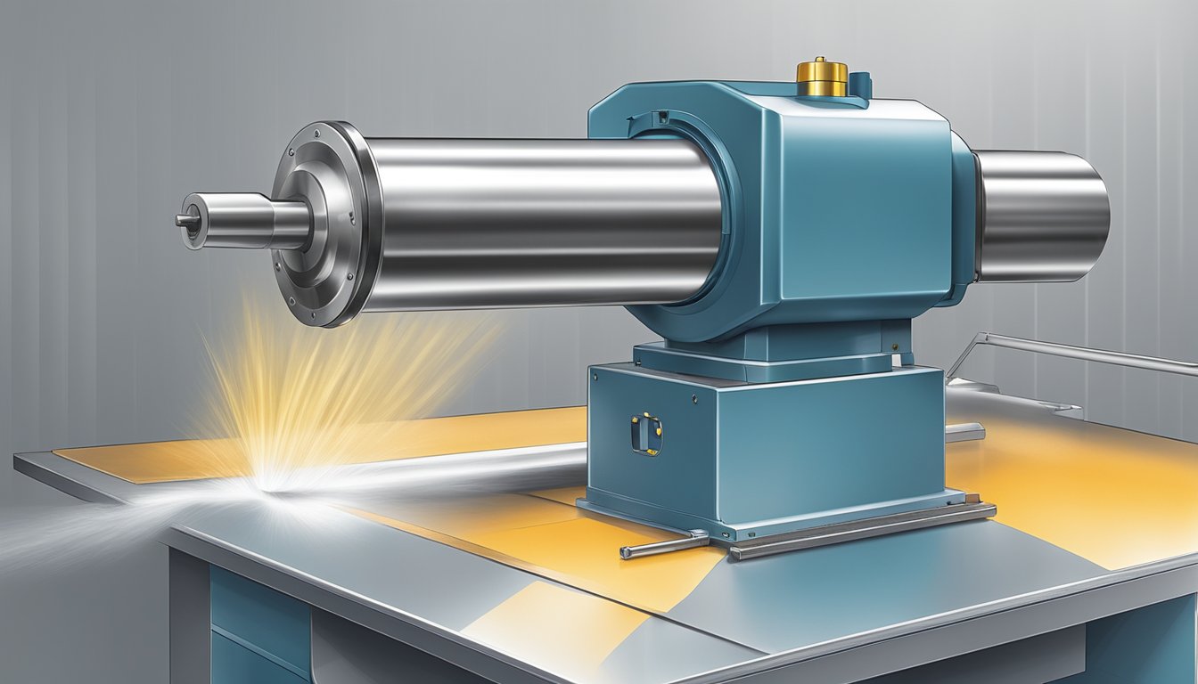 A stainless steel end mill being coated in a specialized machine