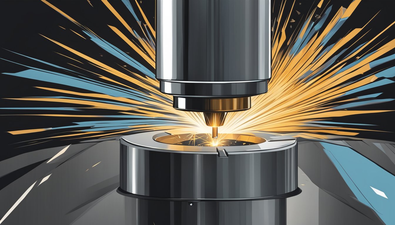 A carbide tap drilling into hardened steel with sparks flying
