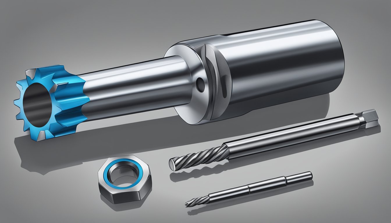 A carbide tap drilling into hardened steel with precision and ease, creating clean and precise threads