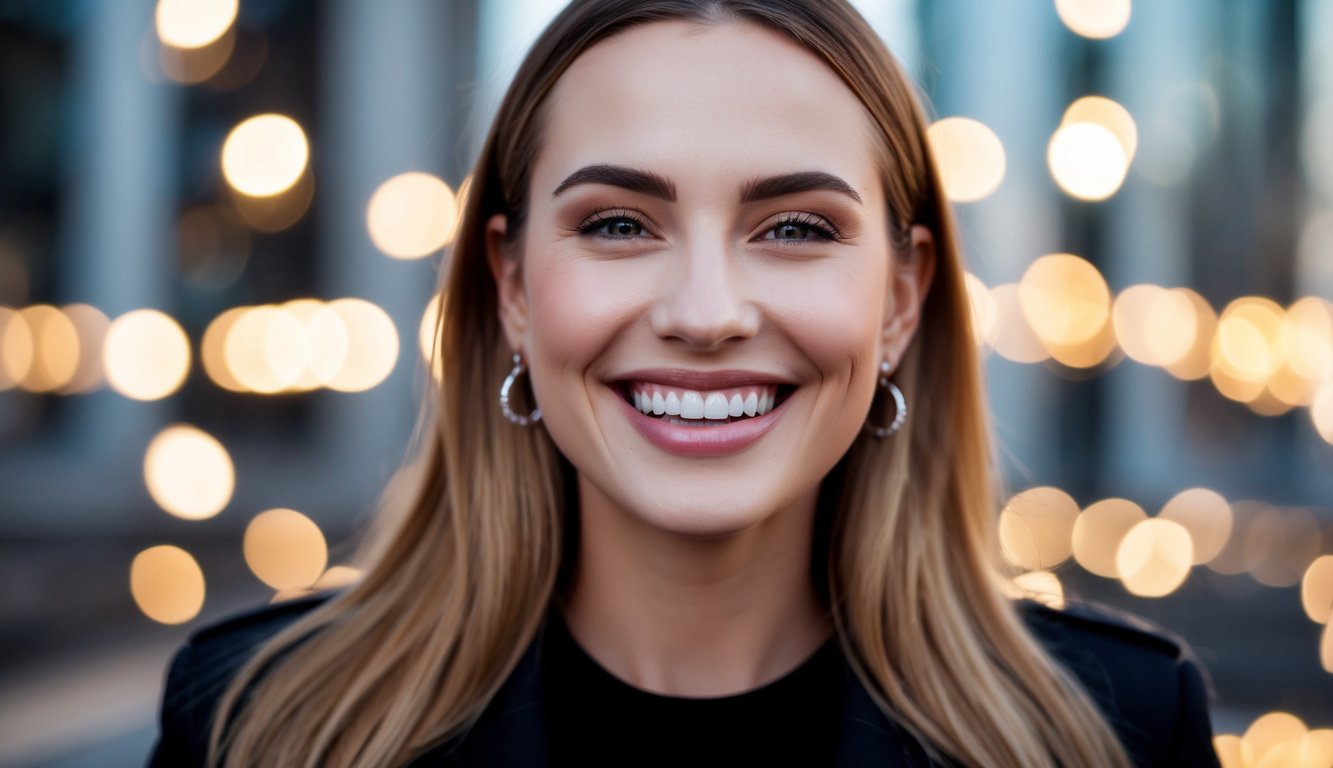 Uma pessoa a sorrir com dentes direitos a demonstrar confiança e felicidade