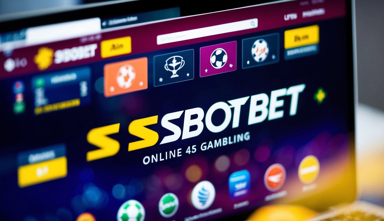 Sebuah situs perjudian online yang hidup dengan logo SBOBET, ikon olahraga, dan antarmuka pengguna yang ramping