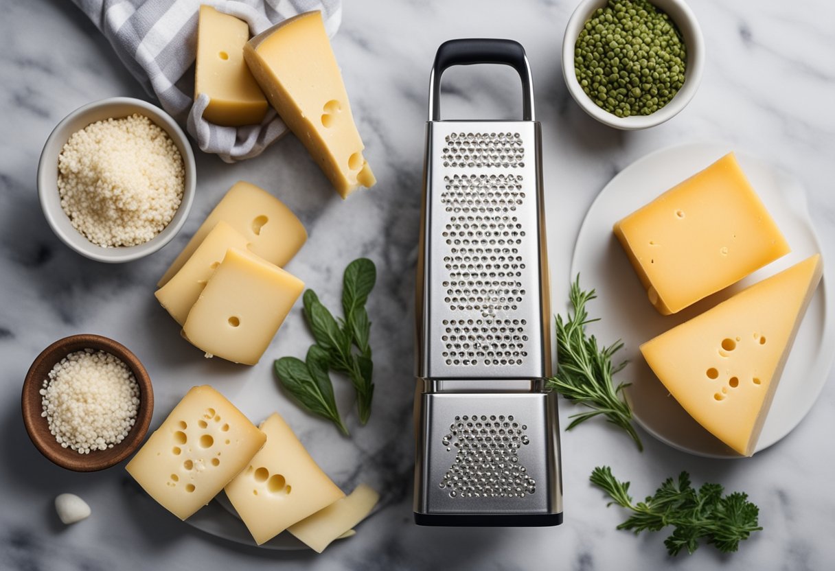 A cheese grater surrounded by keto-friendly kitchen essentials