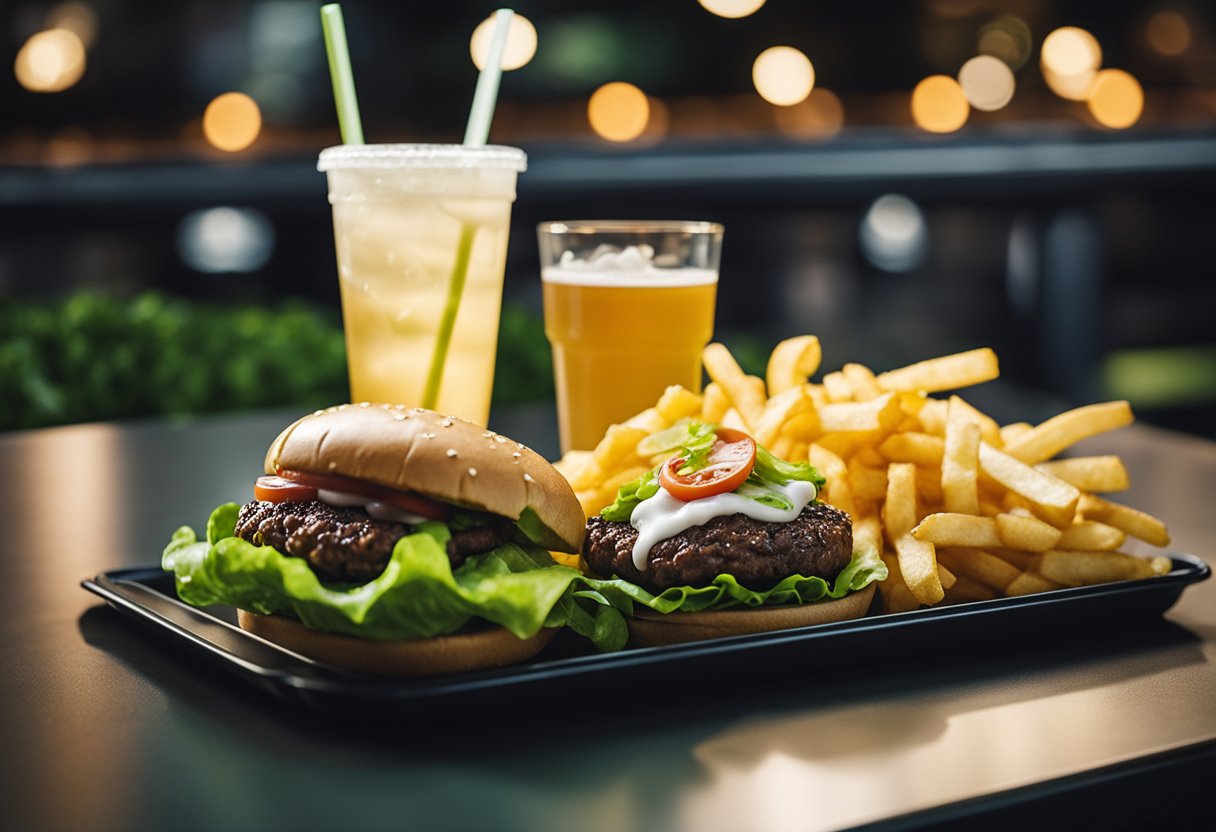 A lettuce-wrapped burger with a side of fries and a drink on a tray at Shake Shack