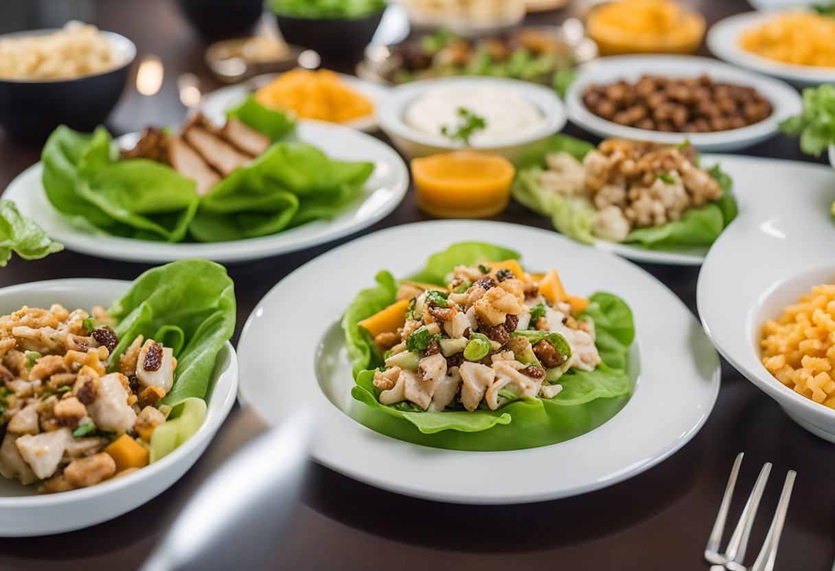 A platter of turkey-cheddar lettuce wraps surrounded by various keto-friendly lunch options at a conference center