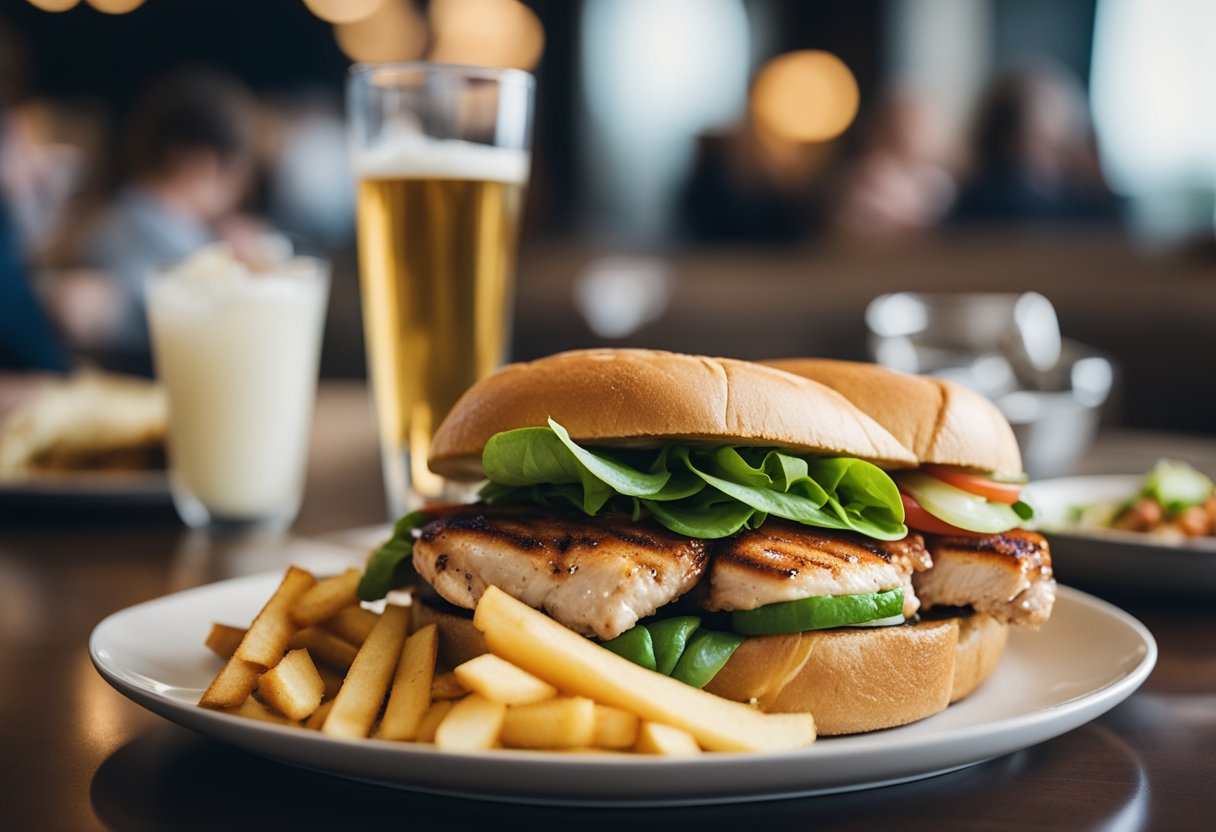 A grilled chicken club with no bun, served alongside keto-friendly options at a conference center lunch