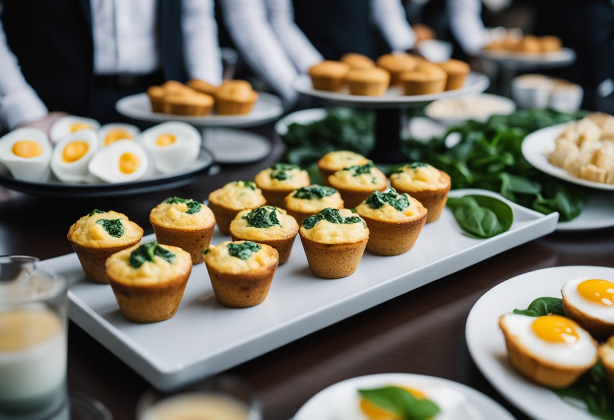 A platter of egg and spinach muffins arranged on a sleek, modern serving tray at a Keto convention