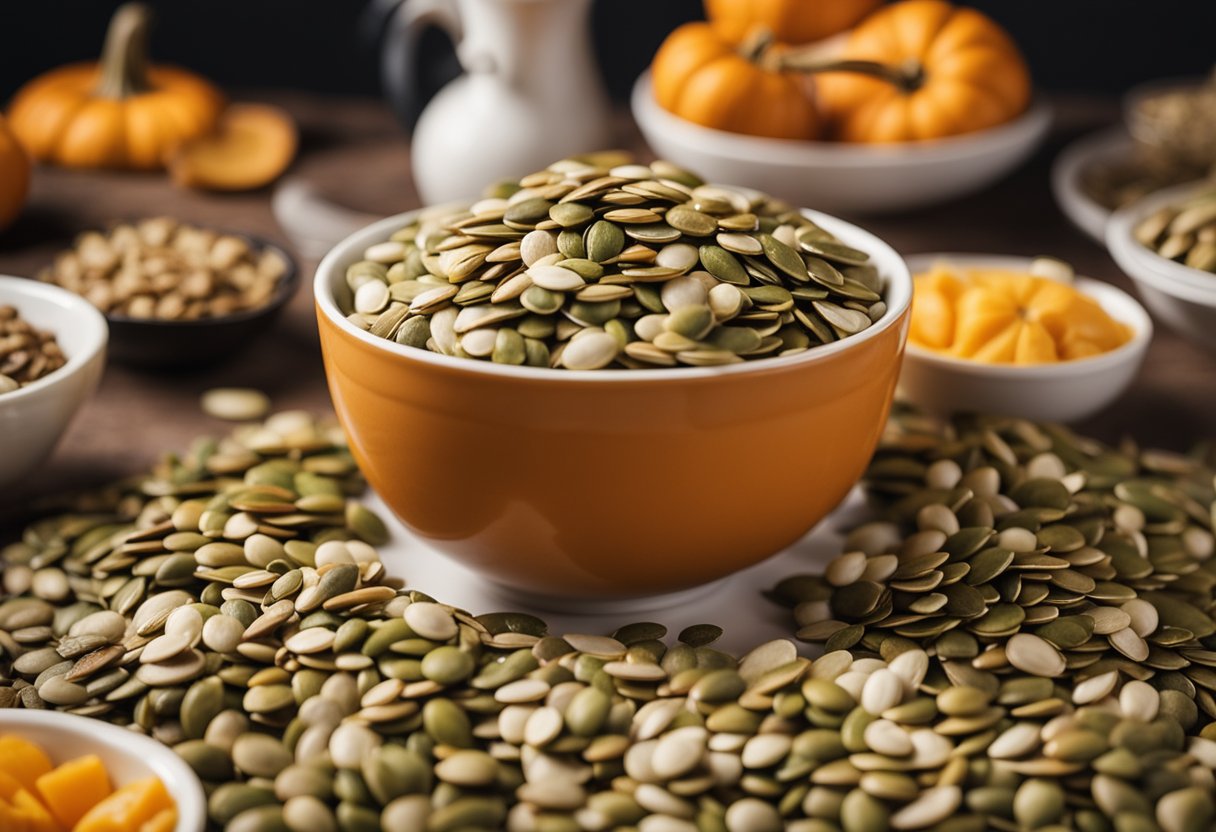 A table displaying 25 clusters of pumpkin seeds, surrounded by various keto-friendly food solutions at a convention